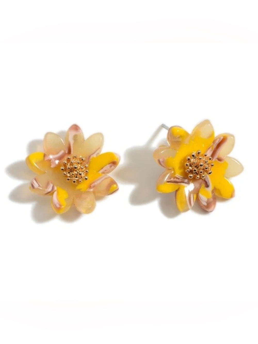 Yellow Floral Gold Resin Fall Stud Earrings Boho NWT